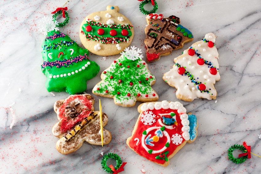 Decorated cut outs on marble board.