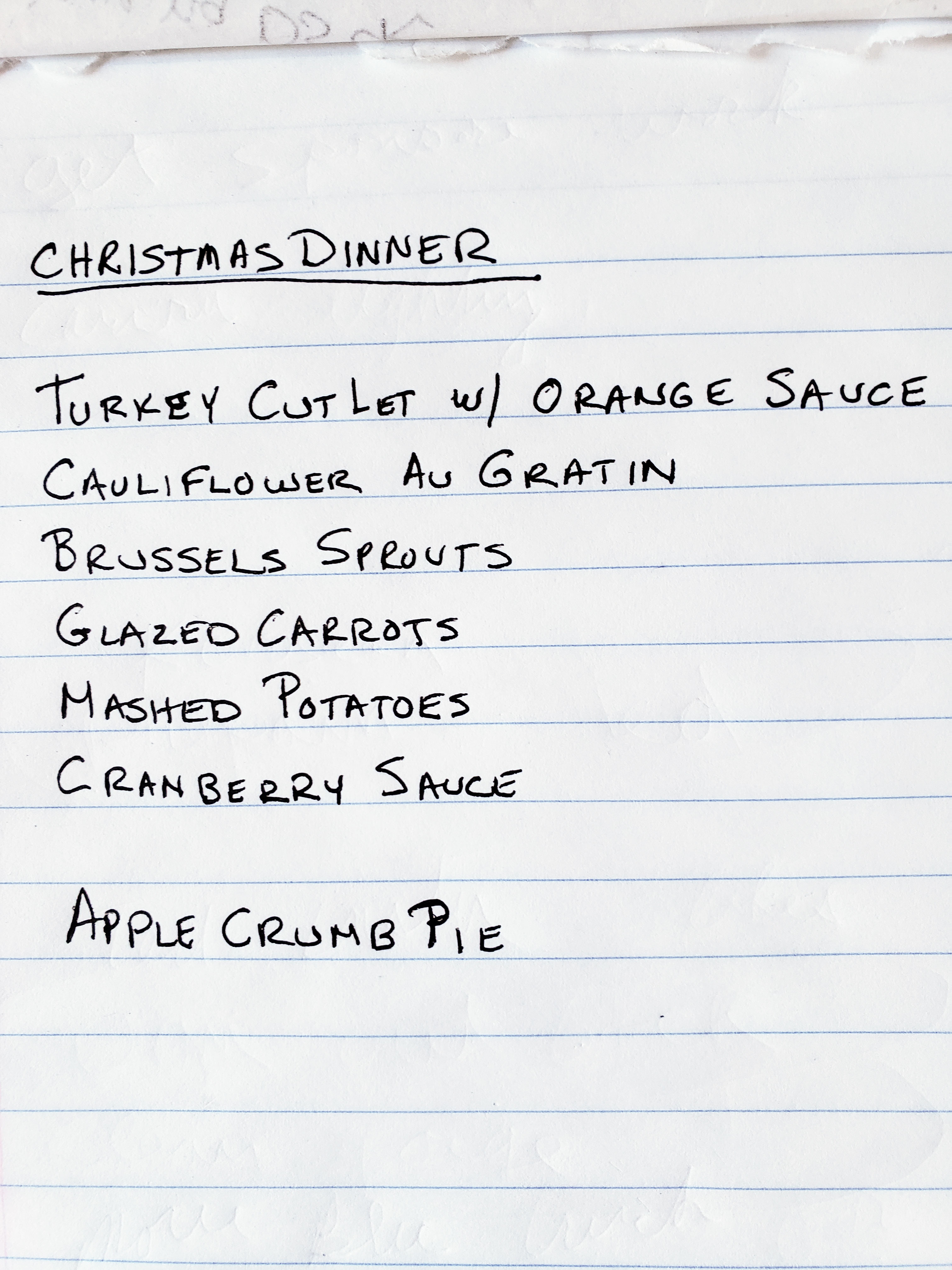 Christmas dinner list of dishes, master list
