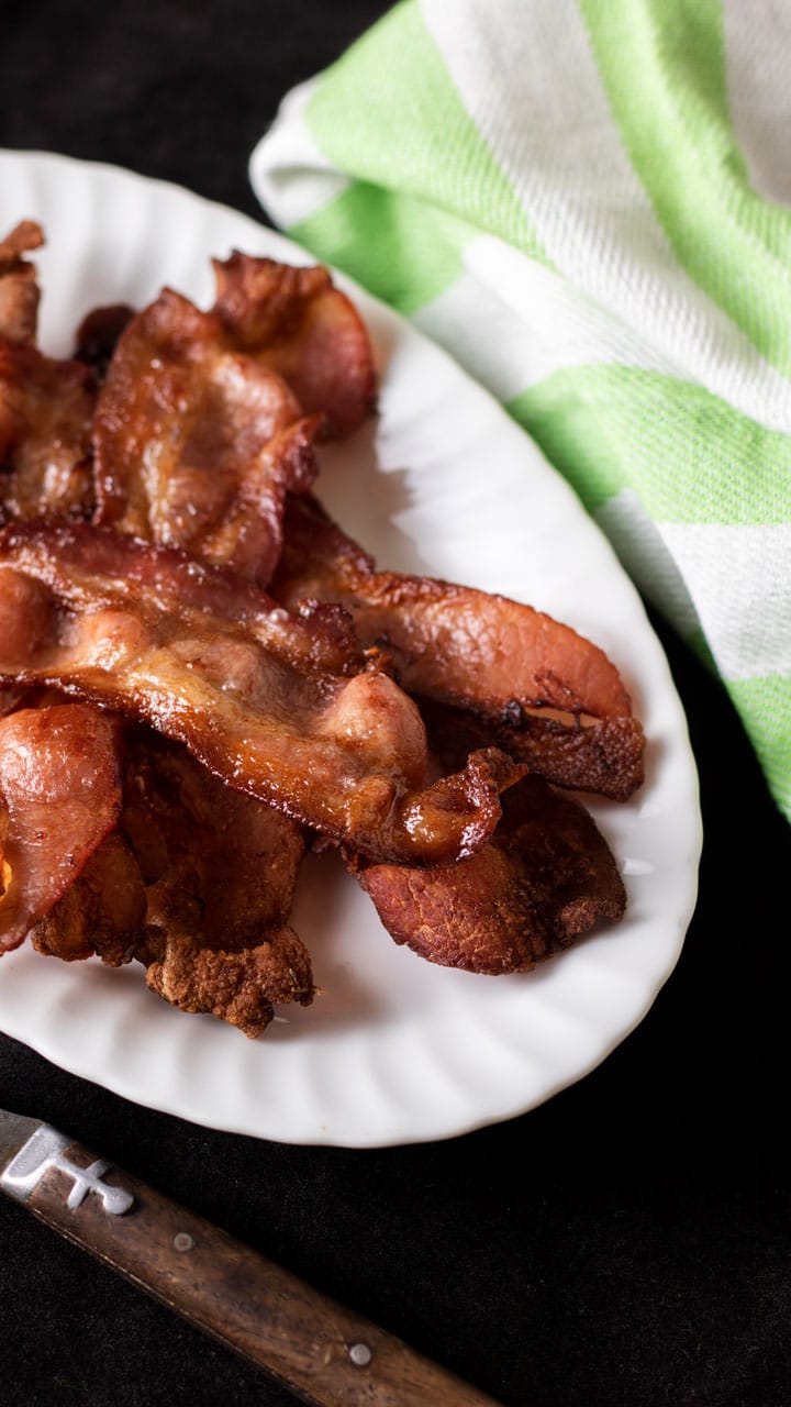 Close up of crispy air fried bacon.