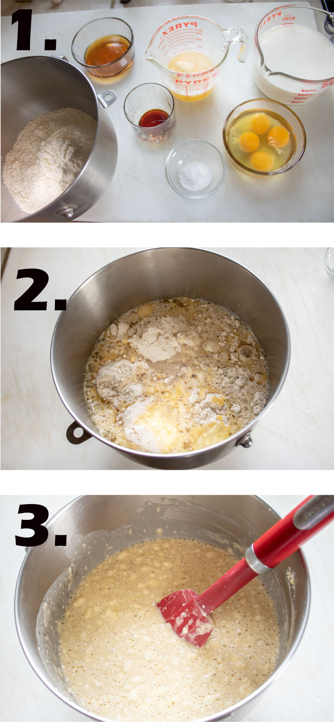 All ingredients measured into bowl. All ingredients added to mixing bowl. Ingredients combined.