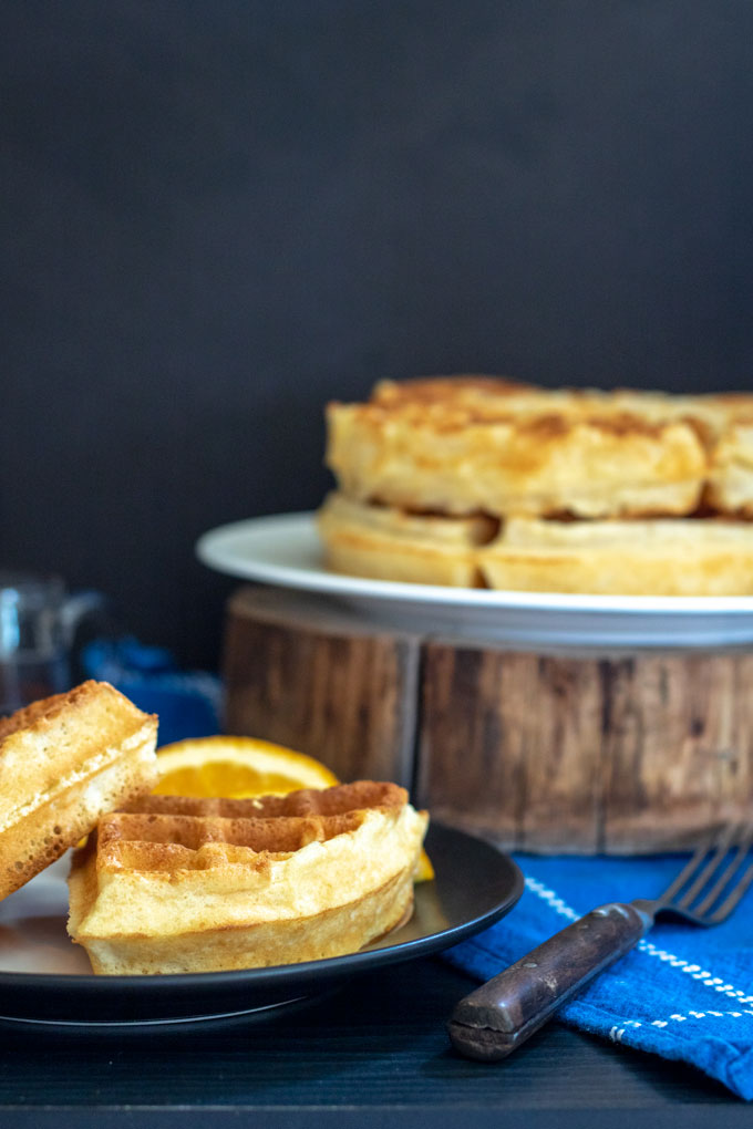 waffles with large tree round in background with additional waffles
