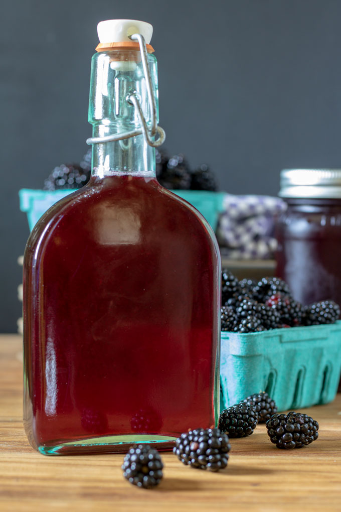 syrup bottle with blackberry simple syrup