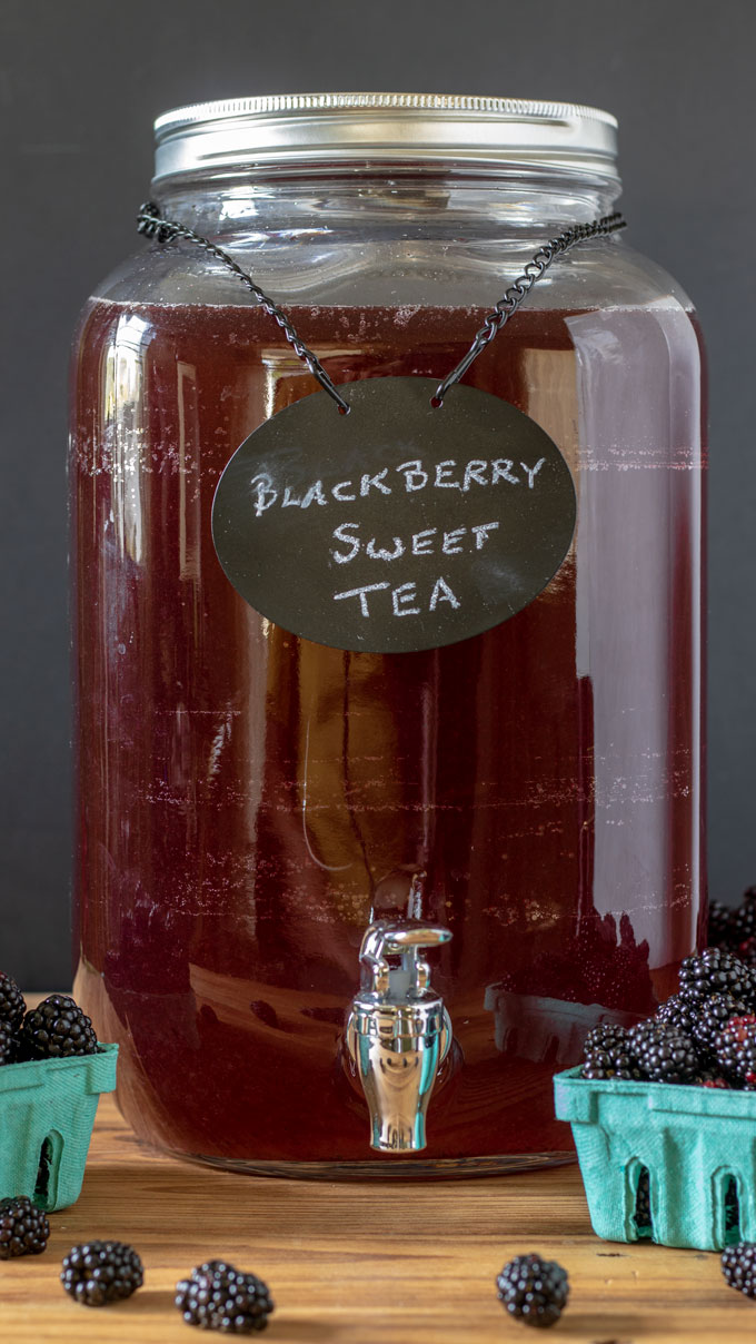beverage dispenser filled with blackberry tea