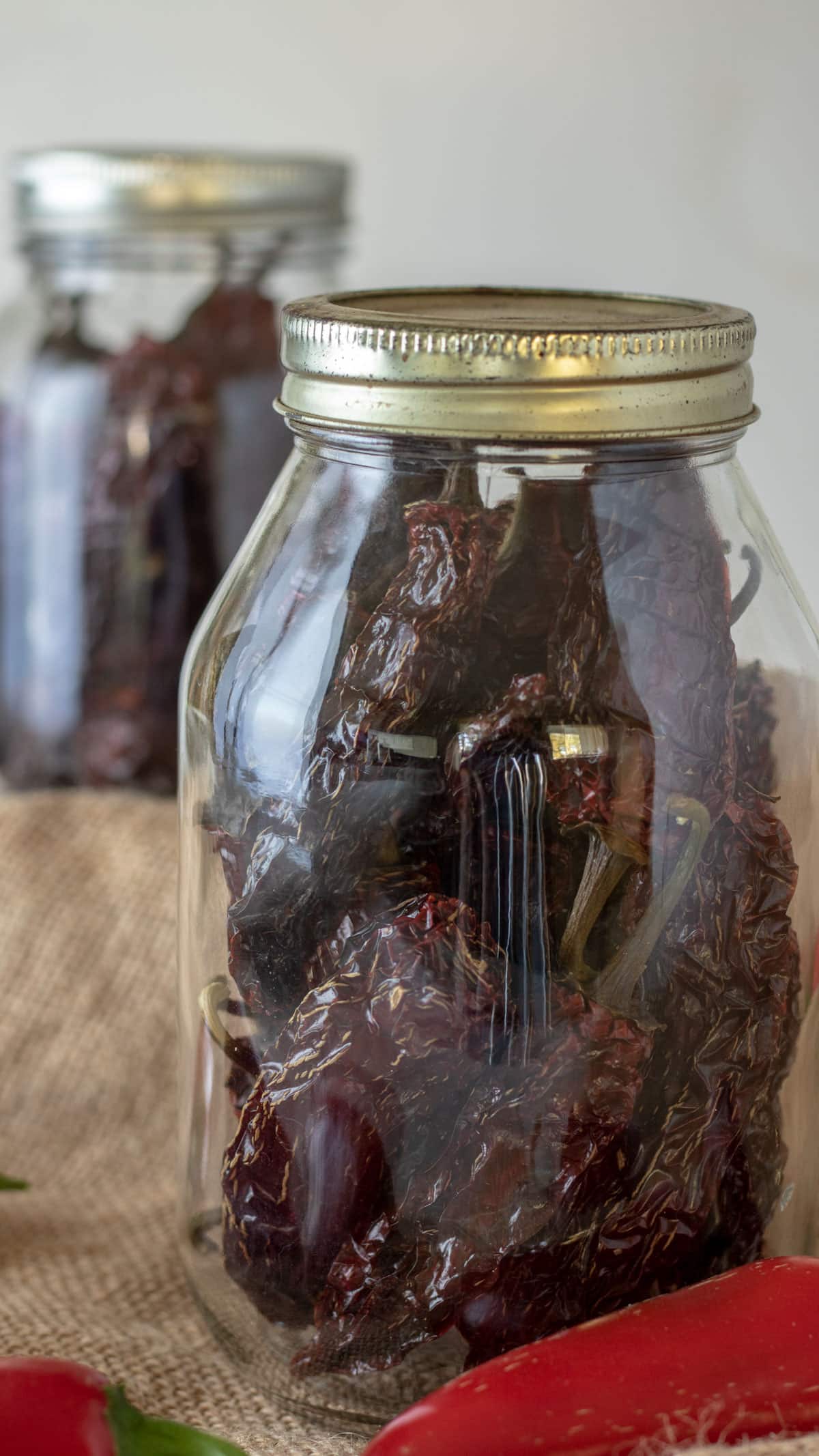 Jars of dried peppers.