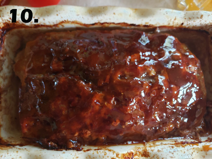 Sauce added on top of partially cooked meatloaf.