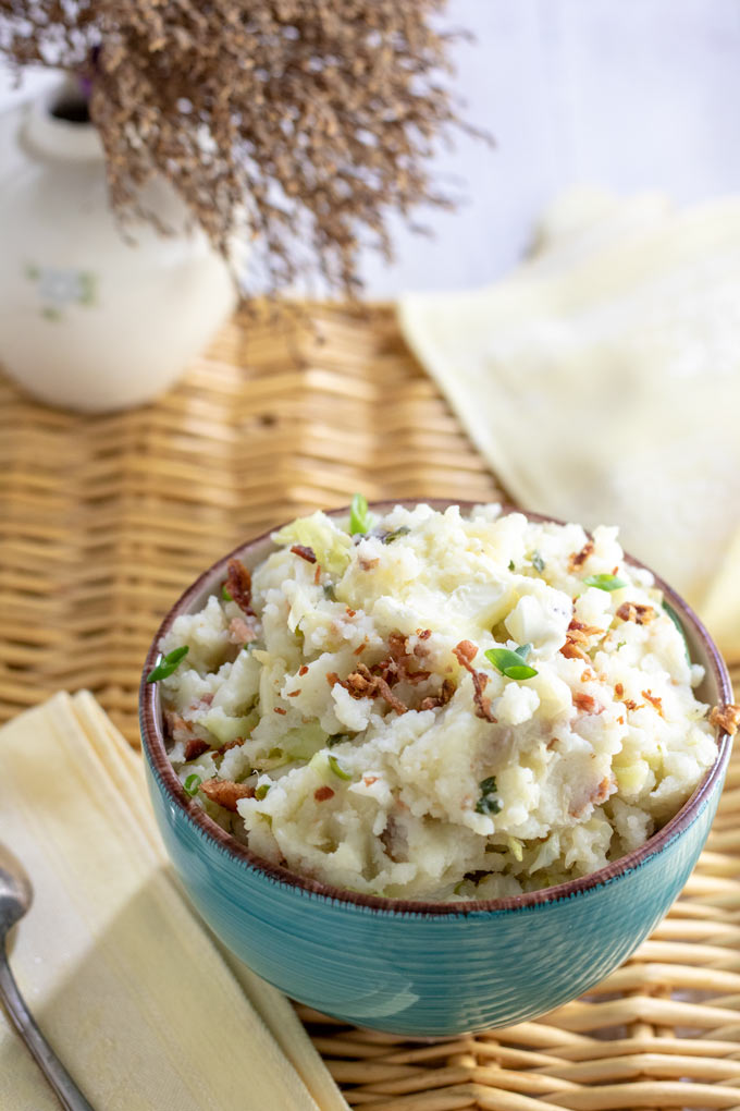 close up colcannon on wicker background