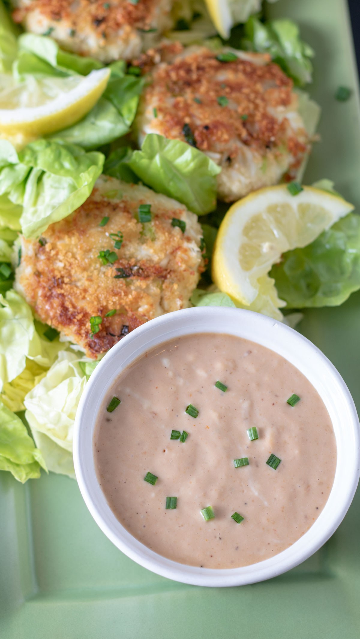 Close up of chive covered comeback sauce.