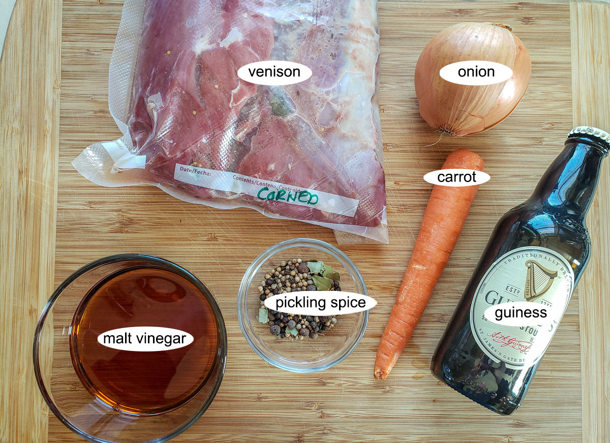 Whole corned venison roast, after corning process and cooking