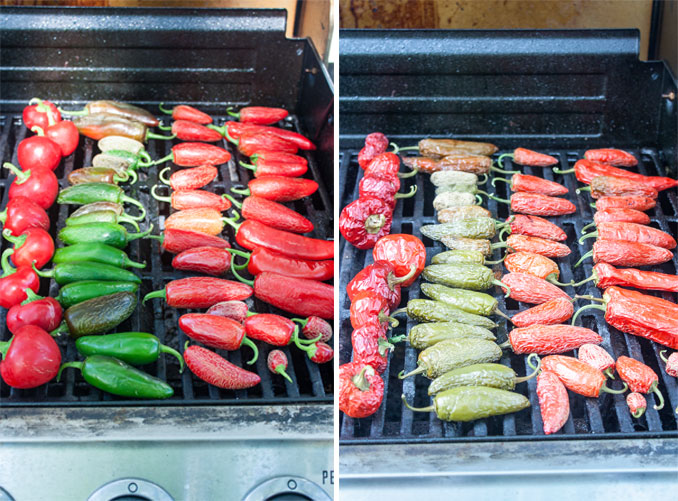 Peppers on grill, showing stages of drying