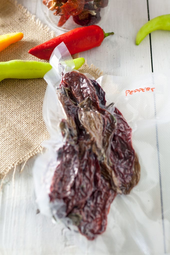 dried peppers in vacuum packed bag
