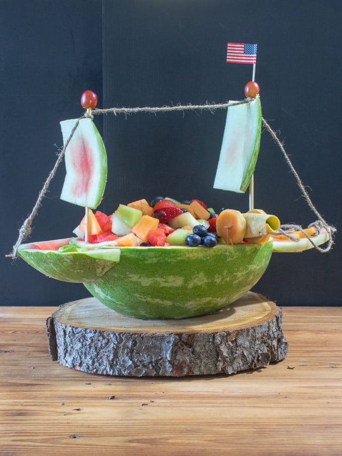 Fresh fruit salad in carved watermelon