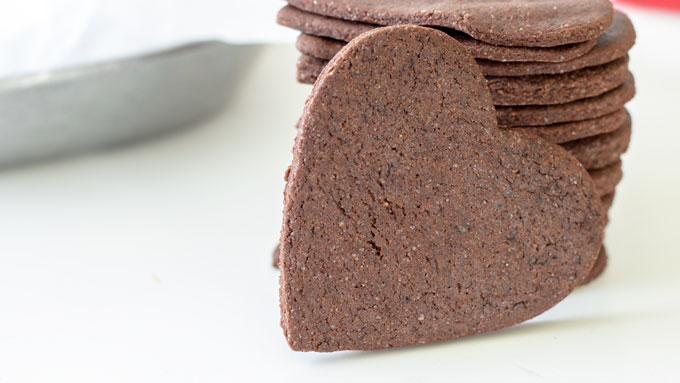 close up of heart shaped chocolate cookie