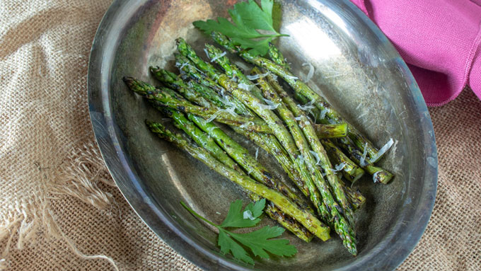 asparagus on antique silver plate