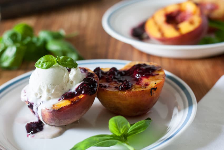 peach halves on the grill
