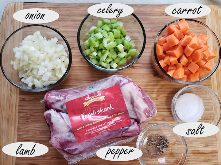 Ingredients for making lamb shank.
