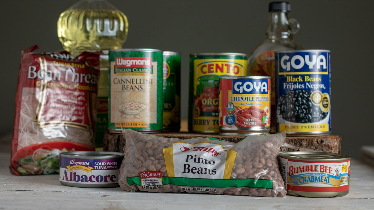 Group of canned goods.
