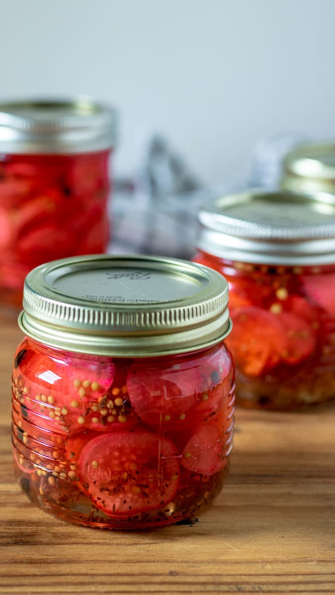 Jars of radishes.