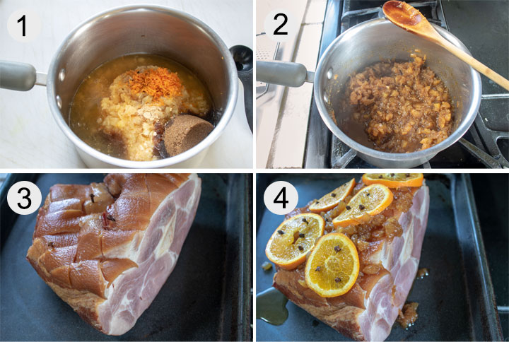 Ingredients for sauce added to small saucepan. Sauce cooked down and thickened.