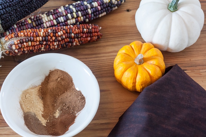 separate ingredients for pumpkin pie spice arranged in white bowl
