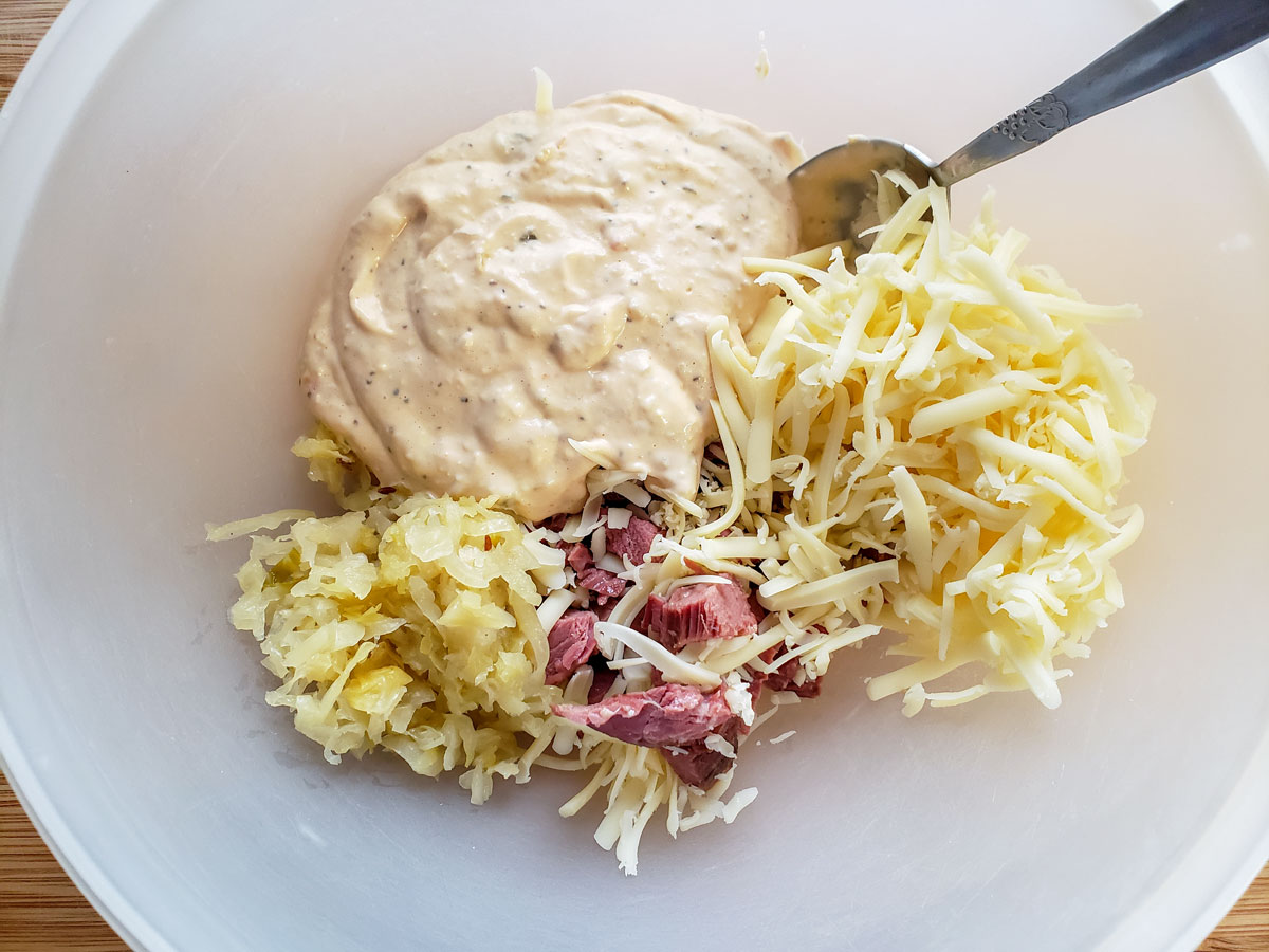 All ingredients in mixing bowl.