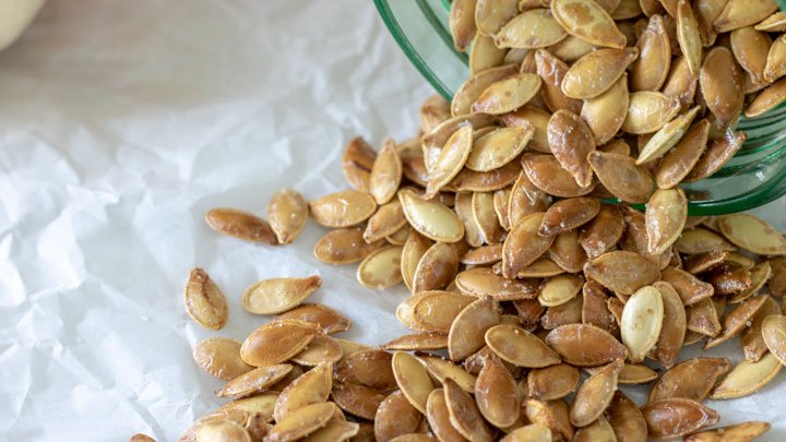 Close up of roasted pumpkin seeds