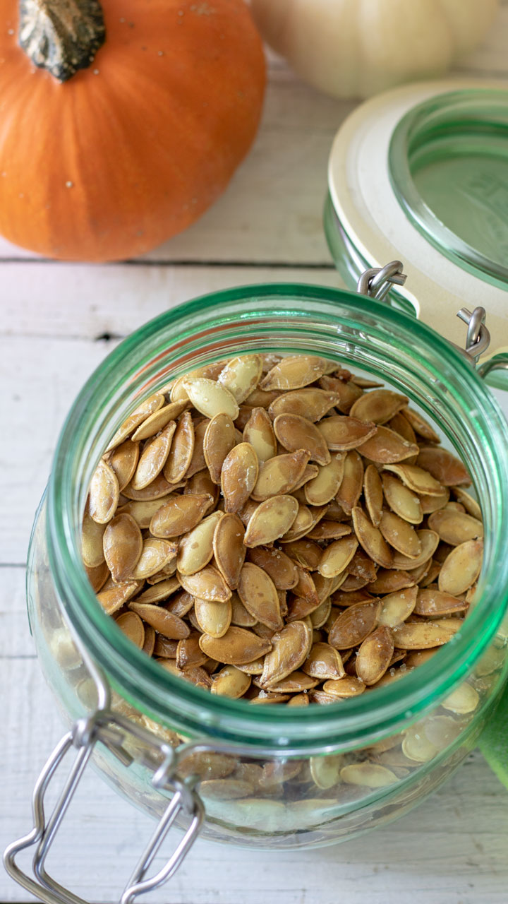 Pumpkin seeds in jar.