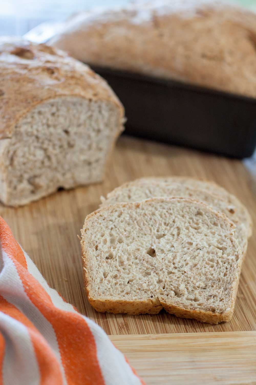 2 loaves rye bread, one in baking tin