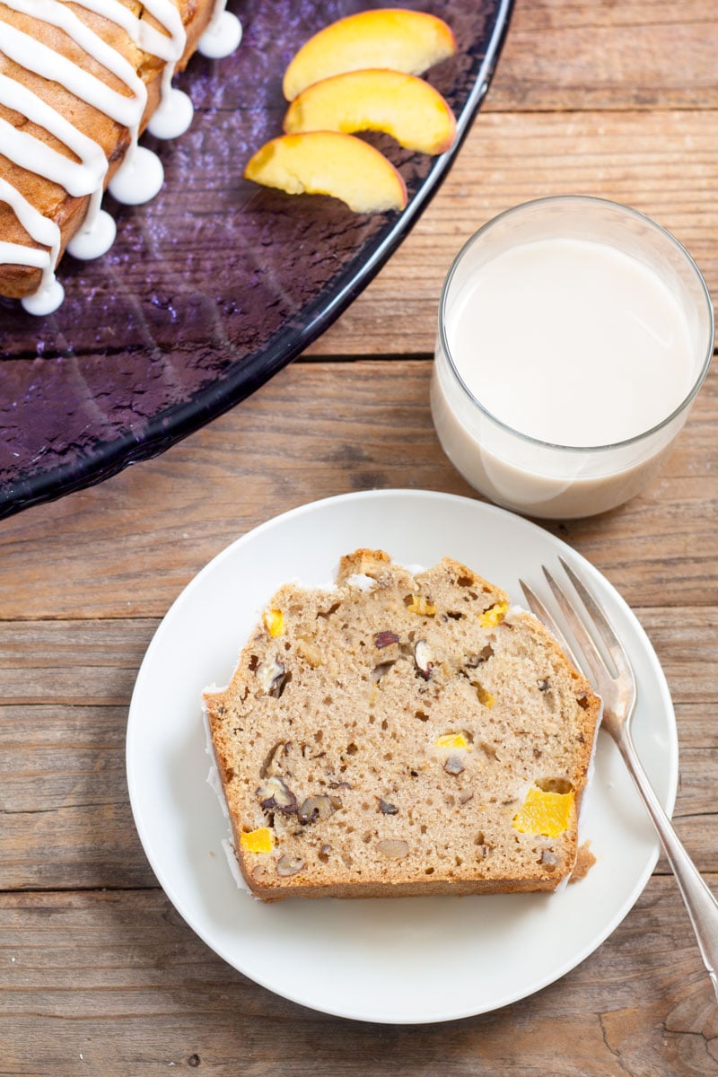 Peach Pecan Quick Bread with chunks of pecans and peaches.