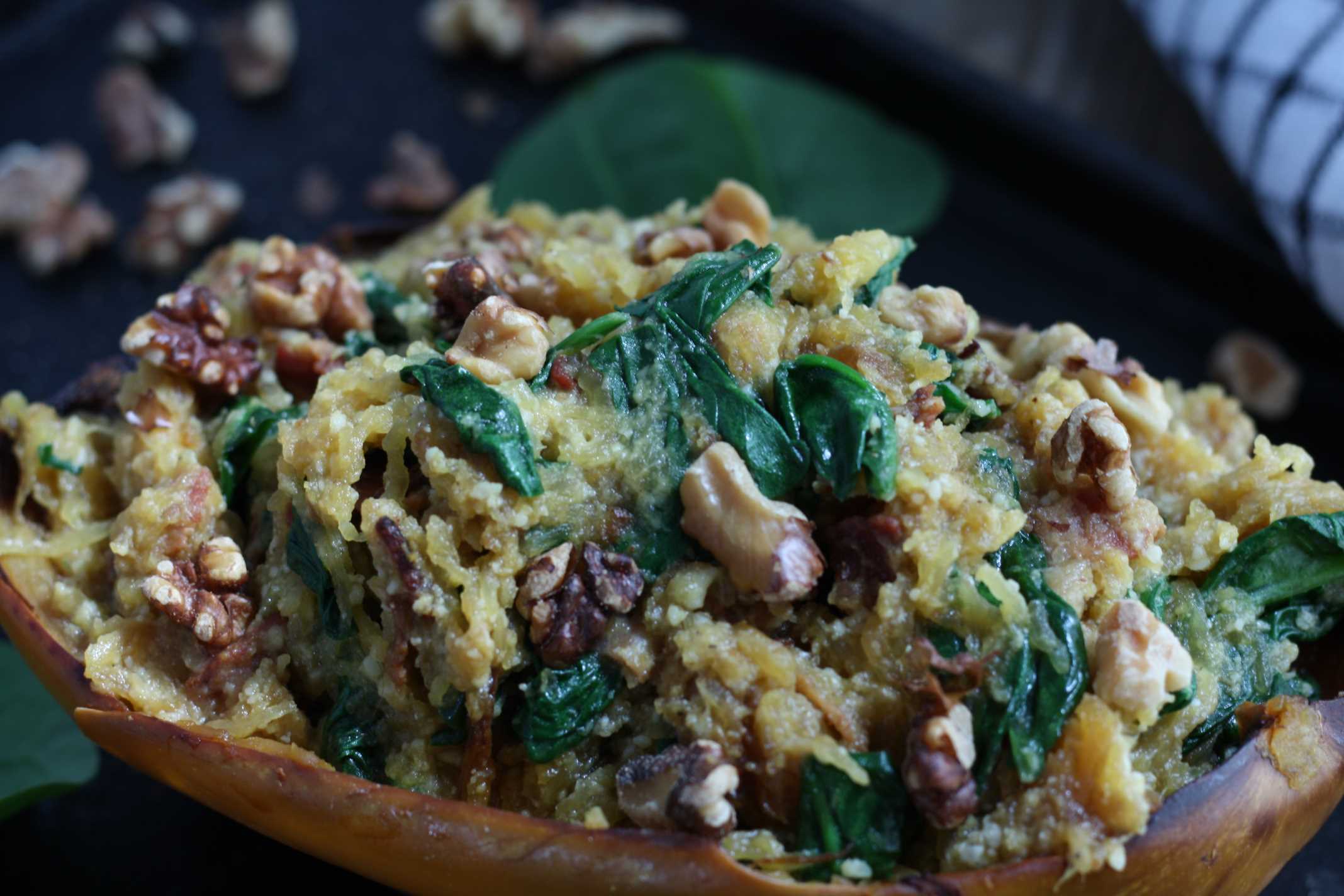 Spaghetti Squash Spinach and Bacon Boats 2