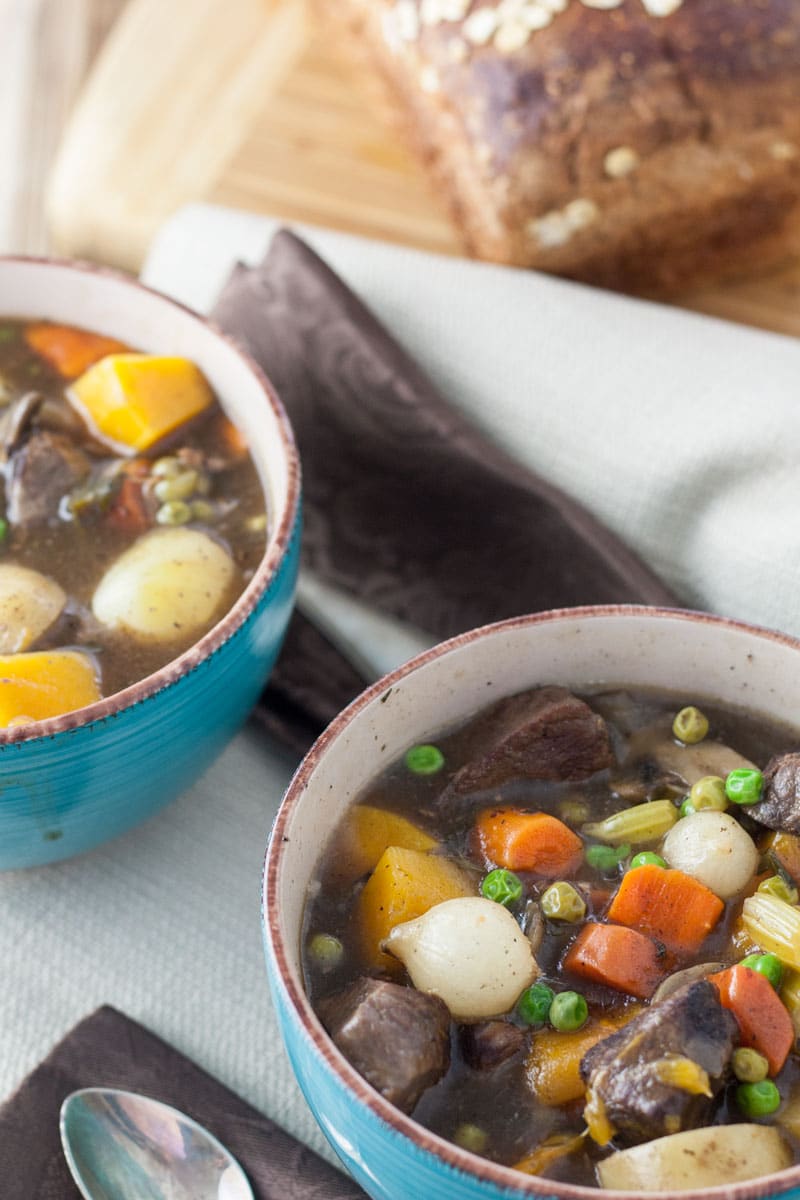 carrots, potatoes, peas and venison in stew