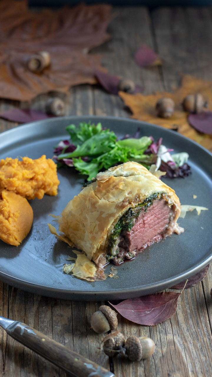 Slice of Venison Wellington.