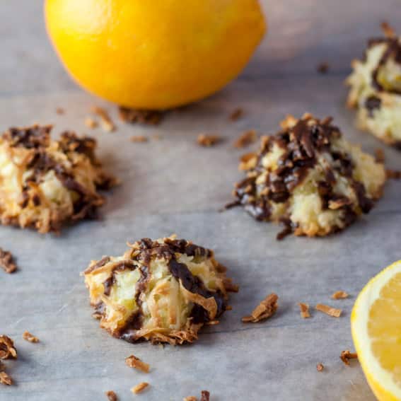 chocolate drizzled ambrosia macaroons