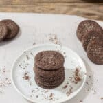 dutch chocolate cookies on white plate sprinkled with cocoa powder