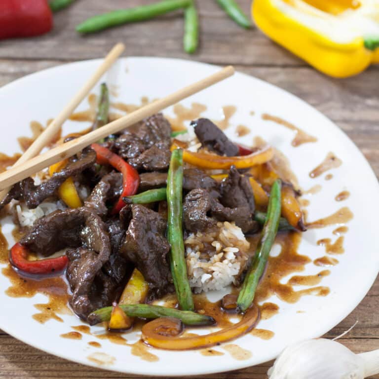 Venison Teriyaki Stir Fry on white plate