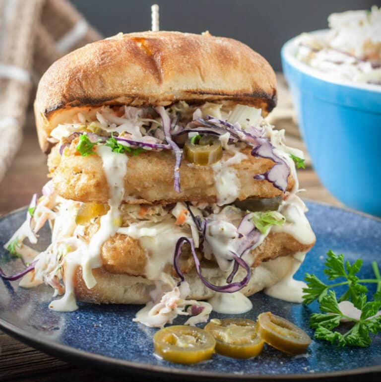 Fish sandwich with jalapenos and spicy aioli
