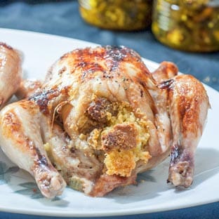 Cornish game hens stuffed with cornbread sausage stuffing