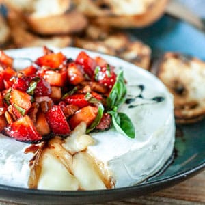 grilled brie topped with strawberries