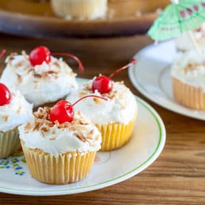 Pina colada Cupcakes on white plate