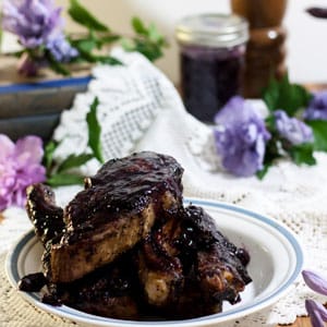 Blueberry BBQ Sauce on country pork ribs