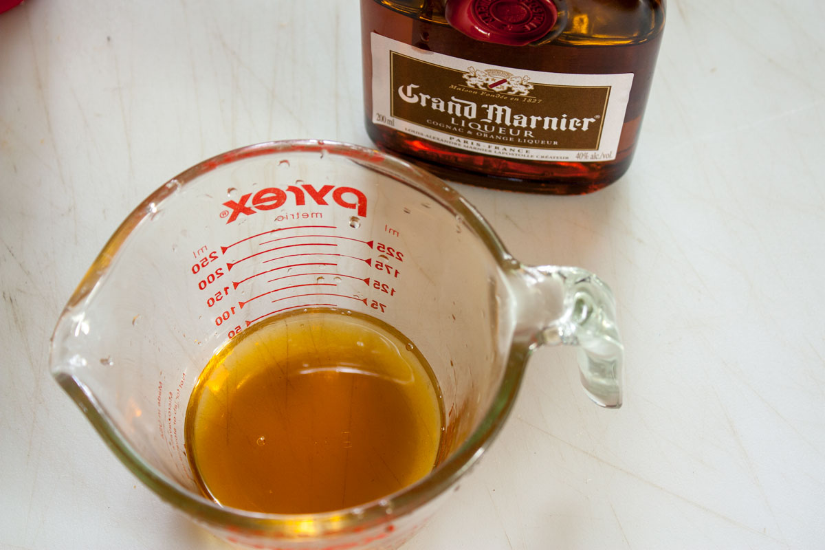 Grand marnier in a measuring cup.
