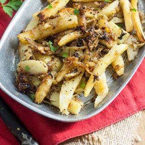 This parsnip recipe is vegan and takes a total of 10 minutes to make! Great for the holidays!