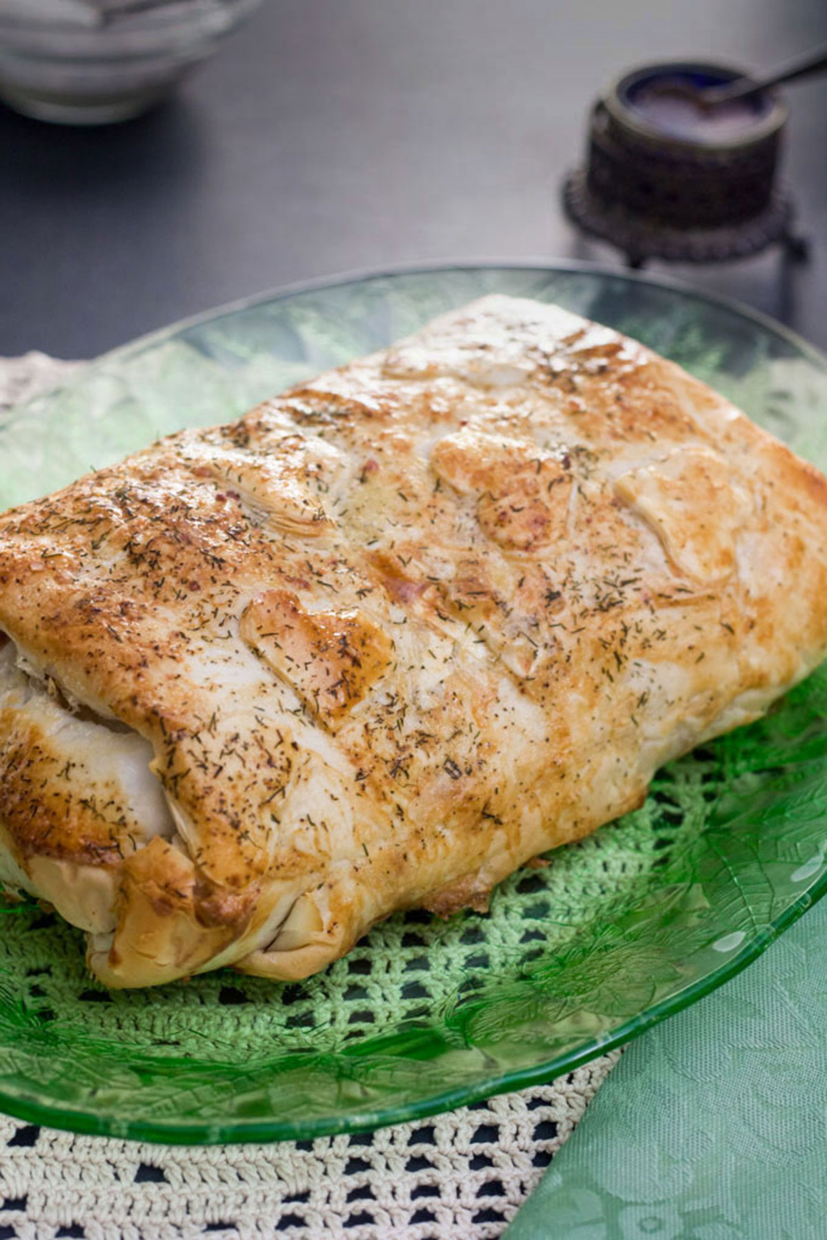 Whole salmon wellington with heart cut out decoration