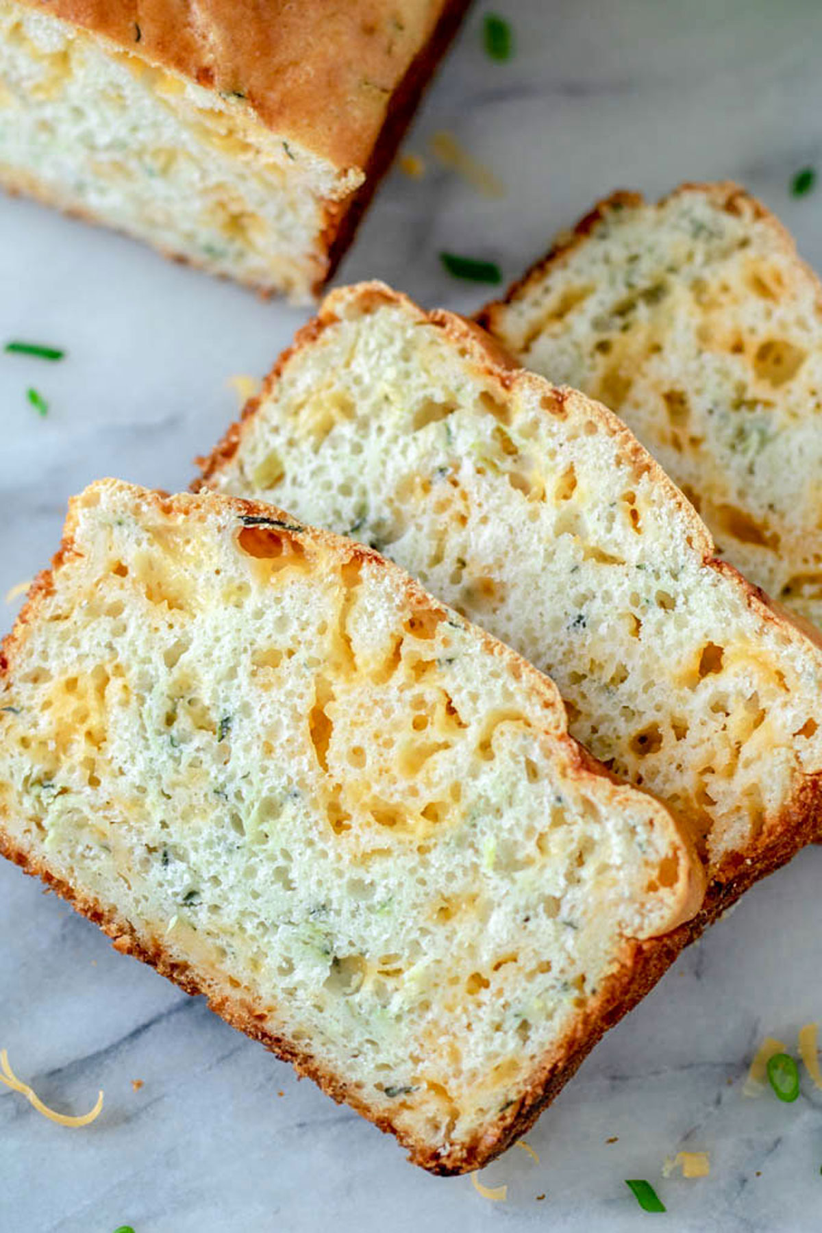 Close up of Zucchini cheese bread slices