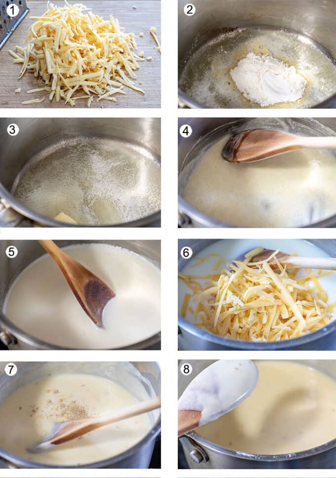Step by step photos for cheese sauce. Details in recipe below.
