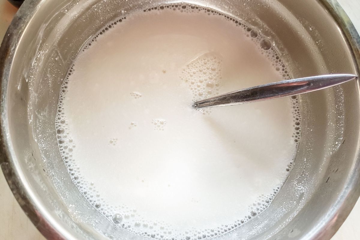 Coconut milk added to the plain gelatin.