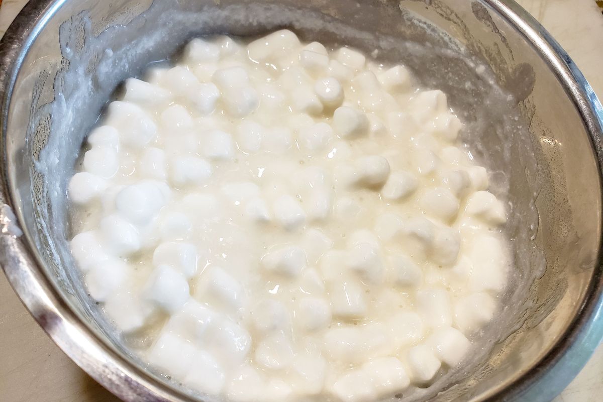 Marshmallows added to the gelatin/coconut milk mixture.