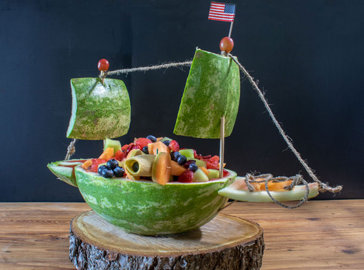 Watermelon ship with American flag