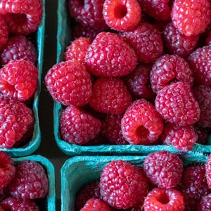 fresh raspberries in baskets