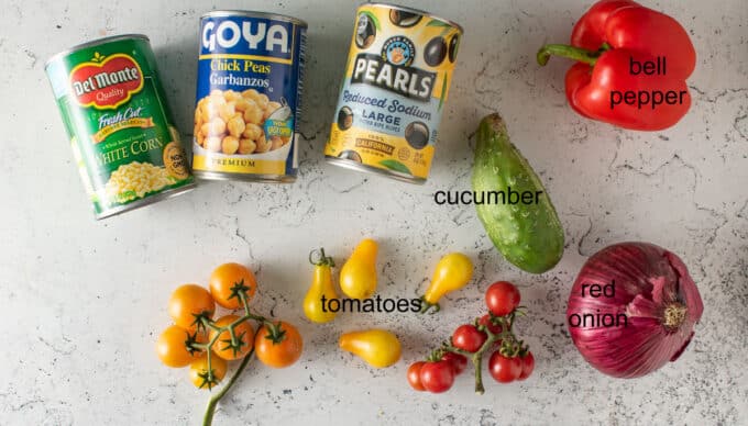 Ingredients for Southwestern salad. See details in recipe below.