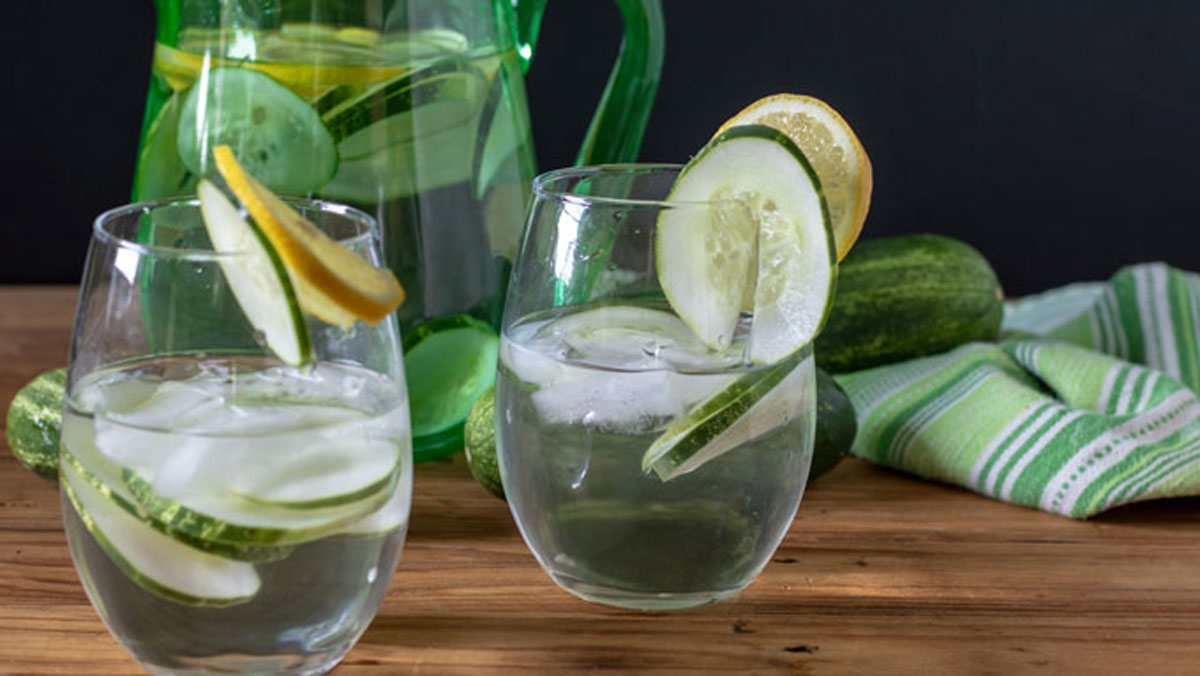 Two glasses of cucumber water.